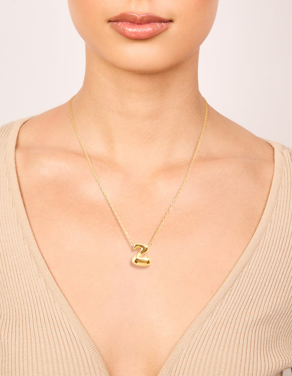 Waterproof Gold Plated Stainless Steel Large Bubble Letter Z Necklace