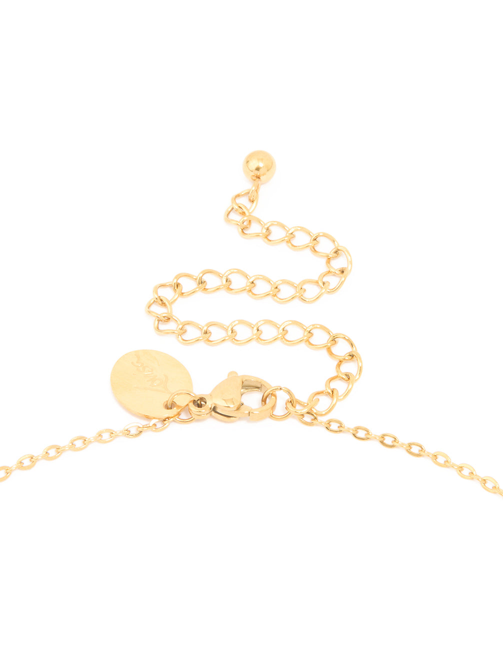 Highlighting a waterproof gold plated stainless steel large bubble letter Z necklace with pendant and initials clasp detail view