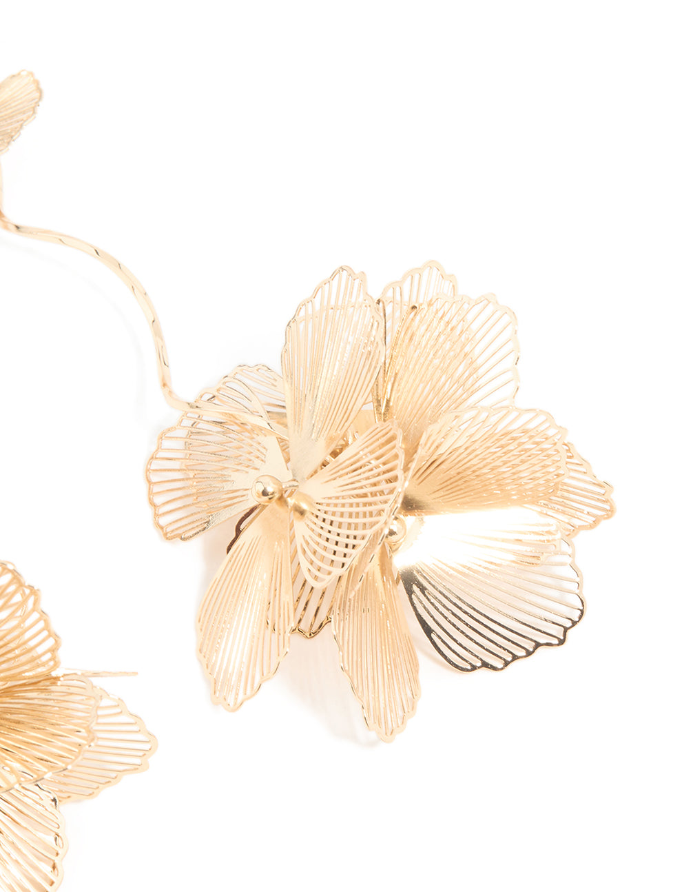 Gold Laser Cut Double Flower Drop Earrings