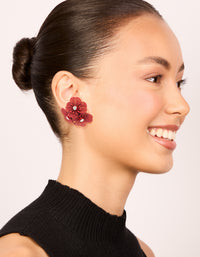 Red Coated Metal Diamante Laser Cut Multi-Flower Earrings - link has visual effect only