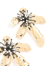 Gold Diamante Flower Statement Stud Earrings - link has visual effect only