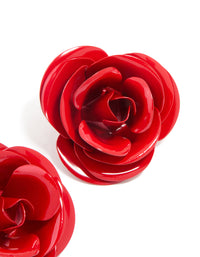 Red Coated Metal Rose Flower Stud Earrings - link has visual effect only