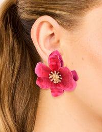 Gold Pink Coated Metal Textured Flower Stud Earrings - link has visual effect only