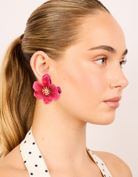 Gold Pink Coated Metal Textured Flower Stud Earrings - link has visual effect only