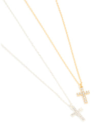 Mixed Metal Diamante Cross Necklaces 2-Pack - link has visual effect only