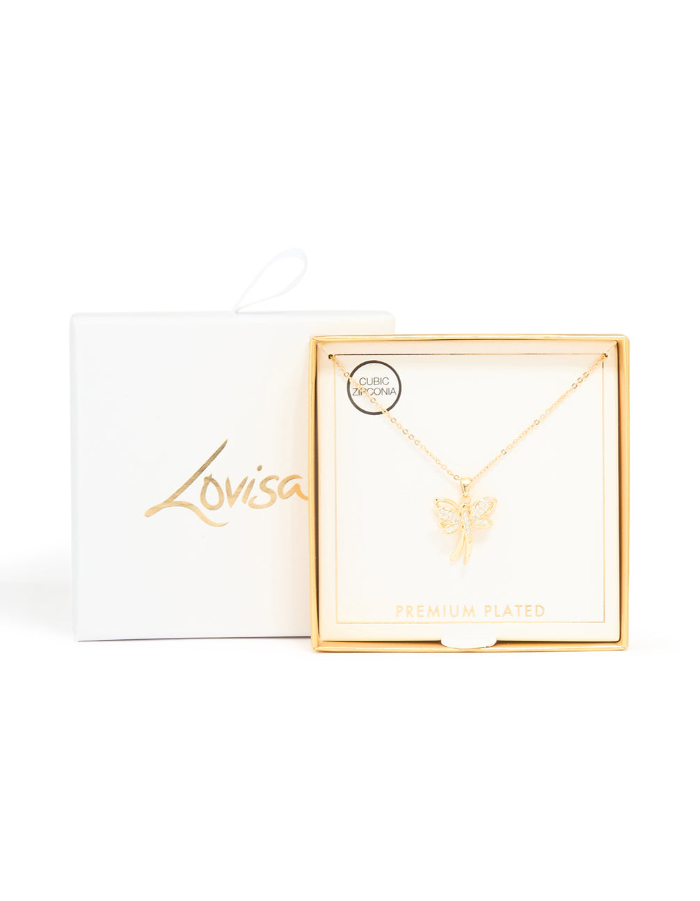 Gold Plated Cubic Zirconia Spinning Dragonfly Necklace