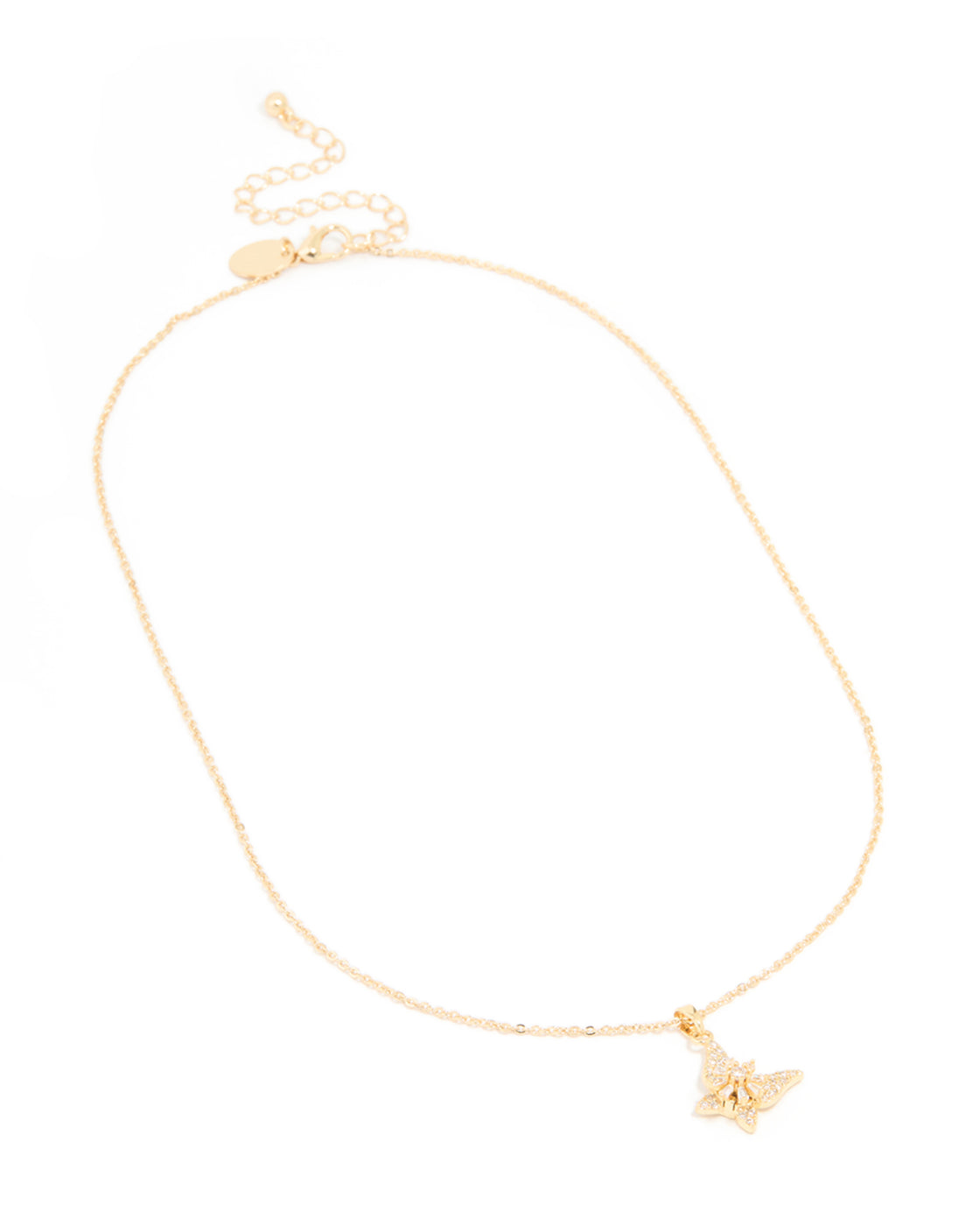 Gold Plated Cubic Zirconia Spinning Butterfly Necklace