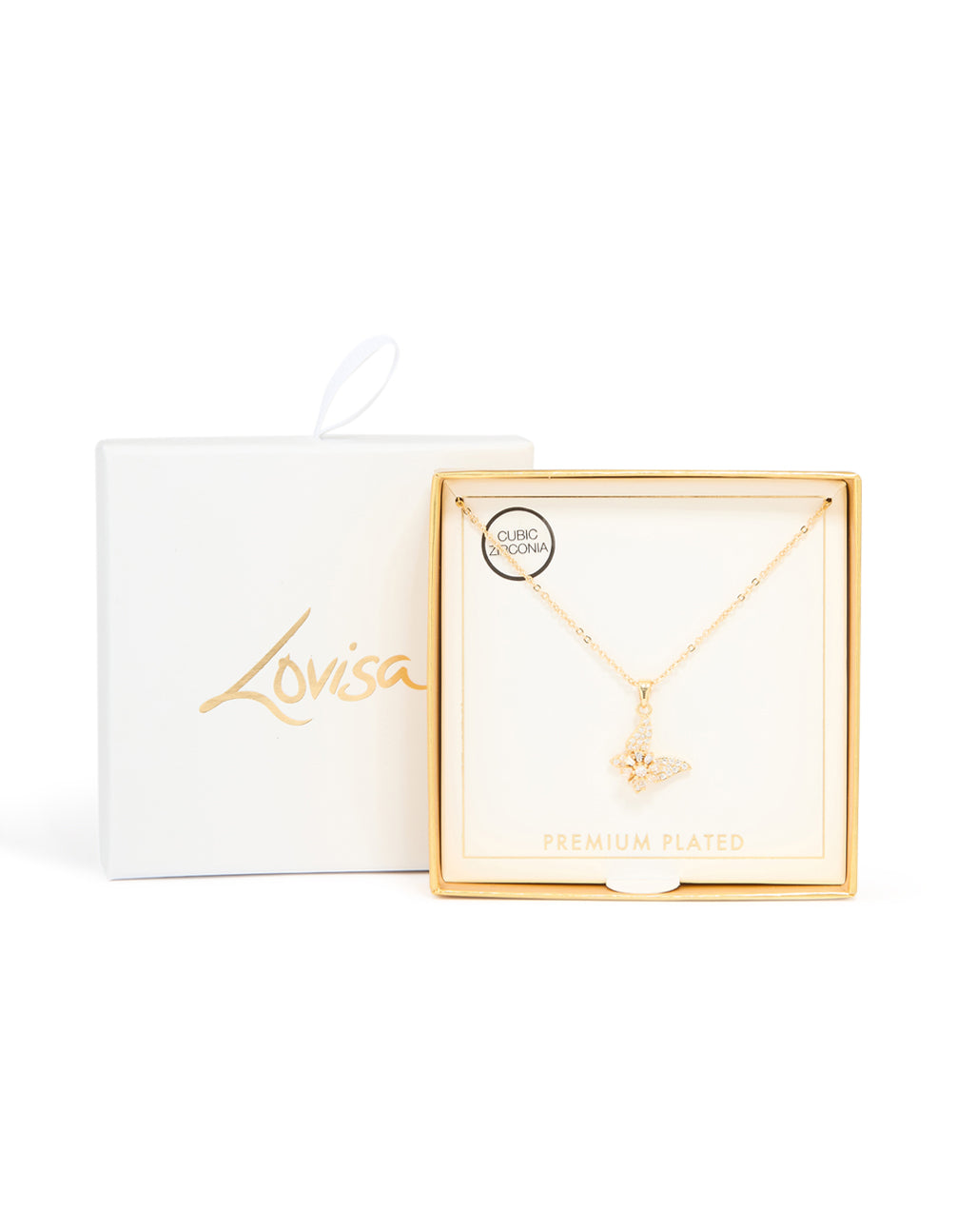 Gold Plated Cubic Zirconia Spinning Butterfly Necklace