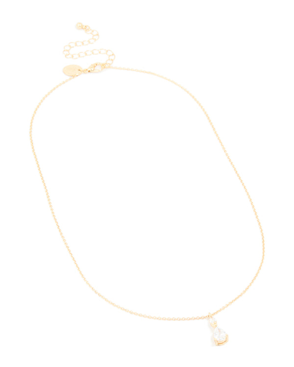 Gold Plated Cubic Zirconia Solitaire Pendant Necklace
