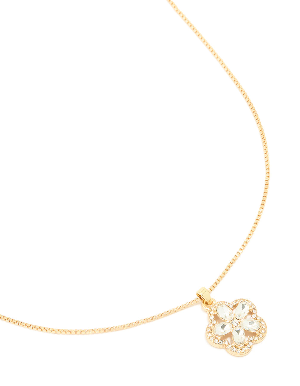 Gold Plated Diamante Flower Pendant Necklace