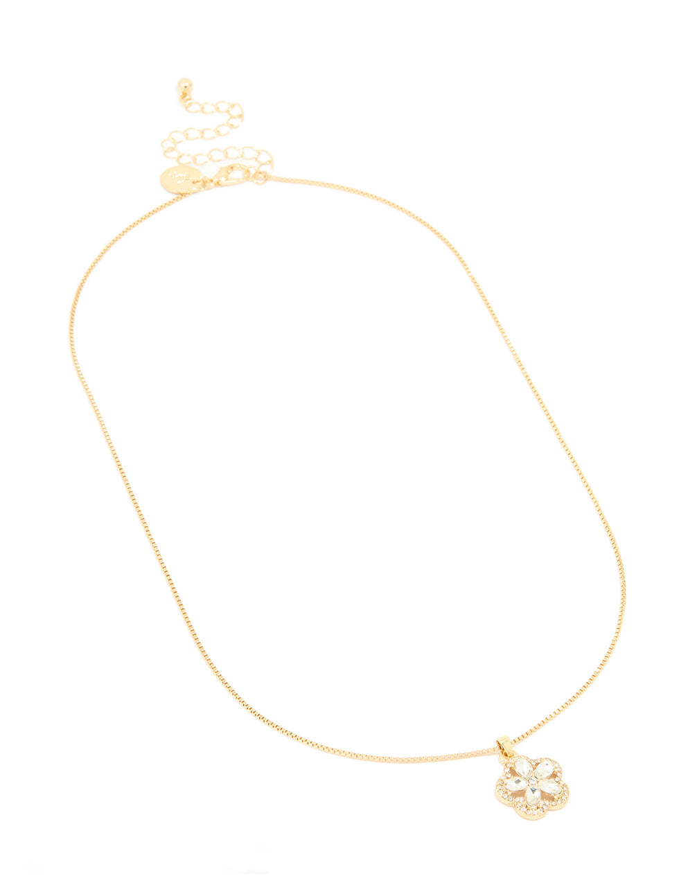 Gold Plated Diamante Flower Pendant Necklace