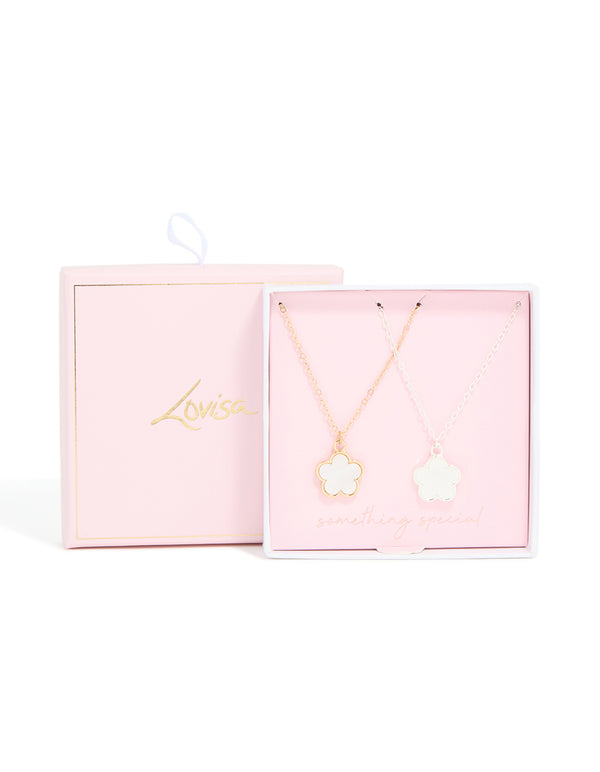 Mixed Metal Flower Necklaces 2-Pack