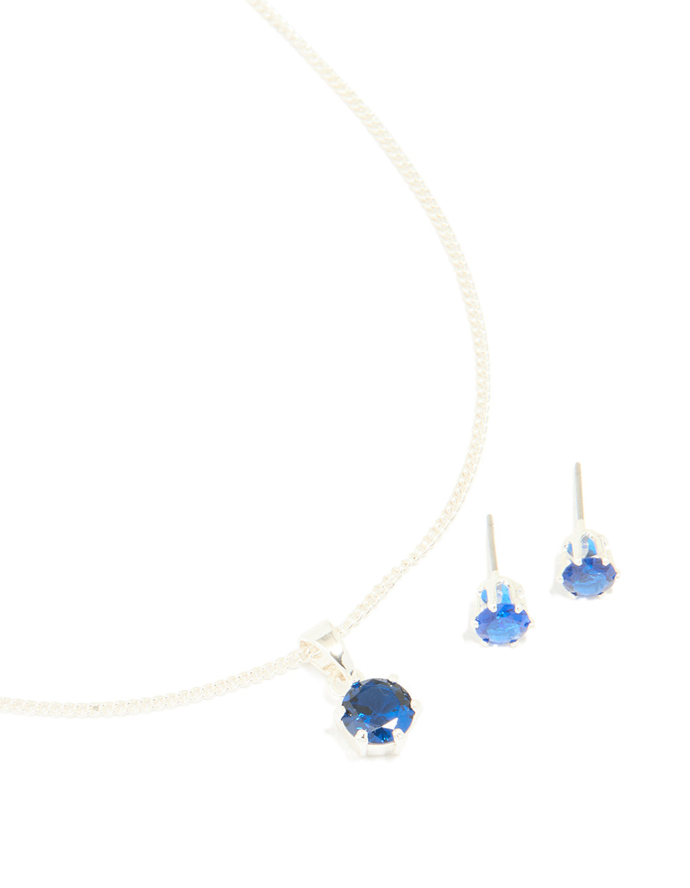 Silver Plated Blue Cubic Zirconia Necklace & Earrings Set