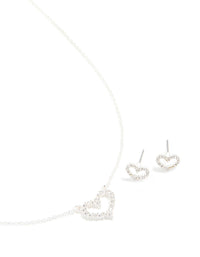Silver Diamante Open Heart Necklace & Earrings Set - link has visual effect only