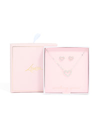 Silver Diamante Open Heart Necklace & Earrings Set - link has visual effect only