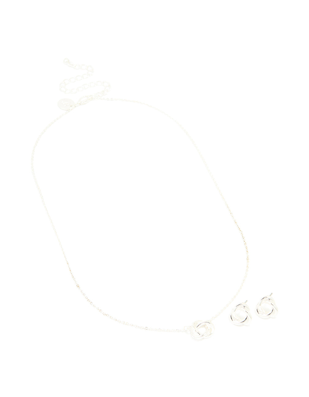 Silver Plated Twisted Circle Necklace & Earrings Set