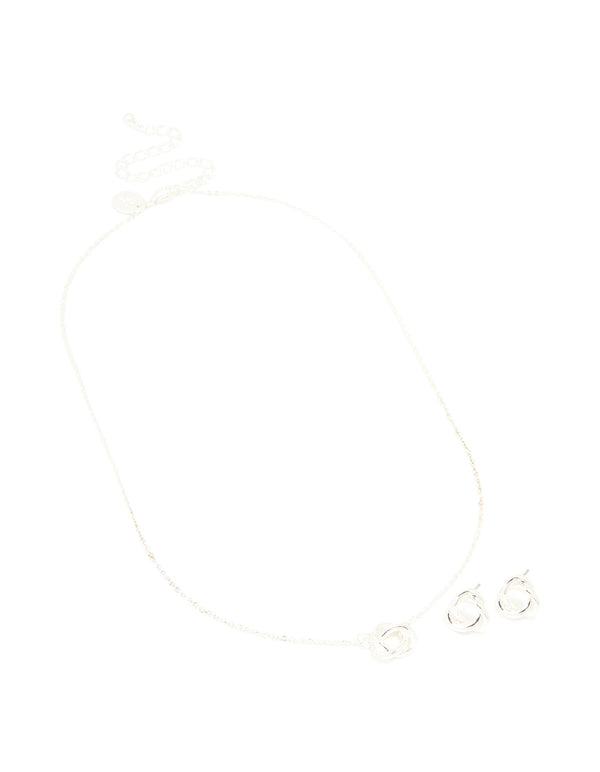 Silver Plated Twisted Circle Necklace & Earrings Set