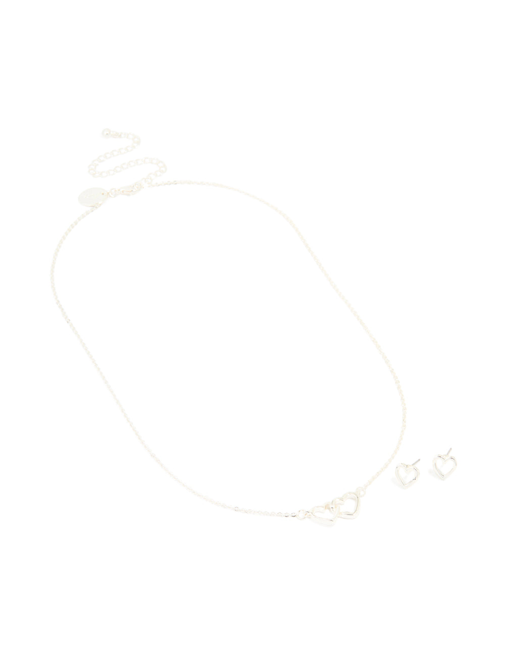 Silver Plated Double Heart Pendant Necklace & Heart Earrings Set