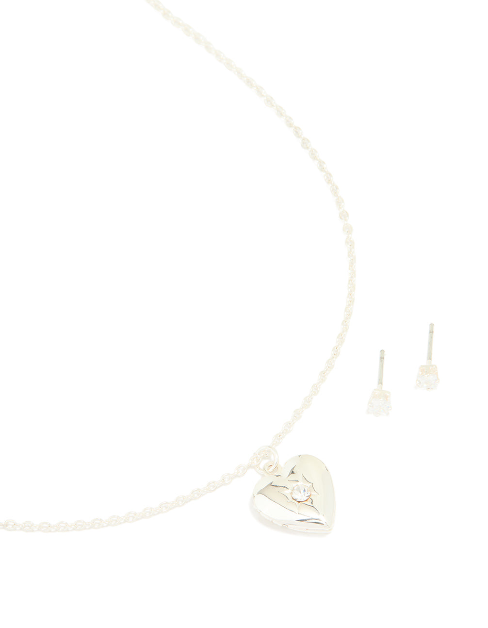Silver Plated Heart Pendant Necklace & Earrings Set