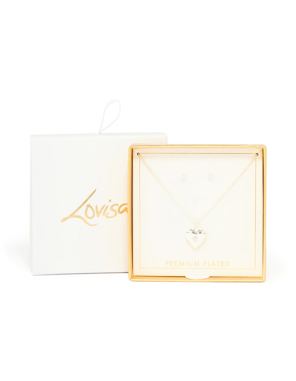 Silver Plated Heart Pendant Necklace & Earrings Set