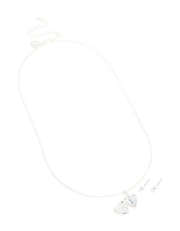 Silver Locket Necklace & Stud Earrings Set - link has visual effect only