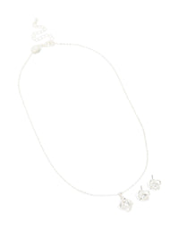 Silver Diamante Knotted Pendant Necklace & Stud Earrings Set - link has visual effect only