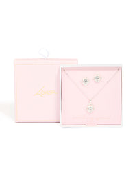 Silver Diamante Knotted Pendant Necklace & Stud Earrings Set - link has visual effect only