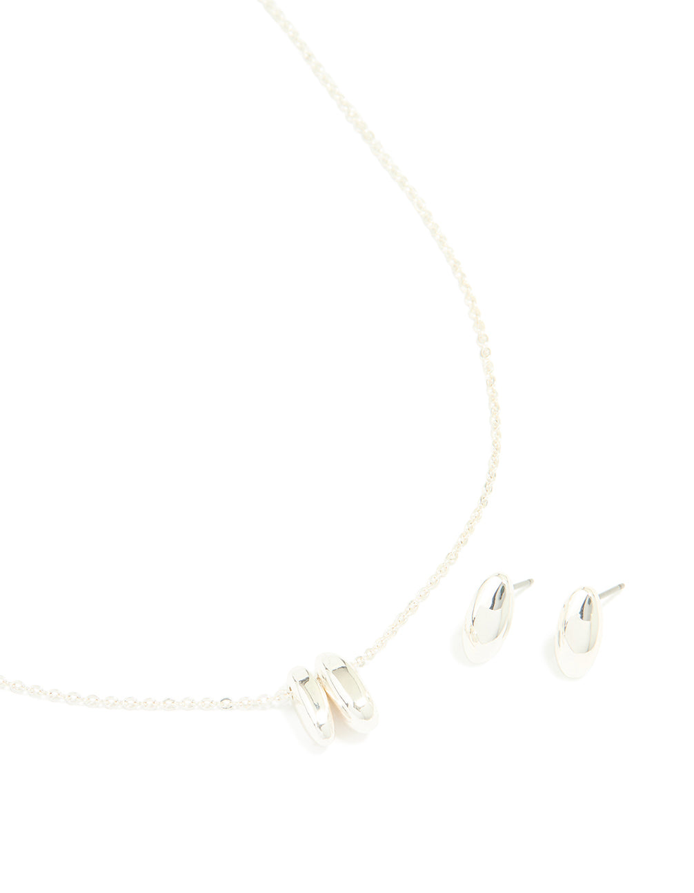 Silver Plated Oval Pendant Necklace & Earrings Set