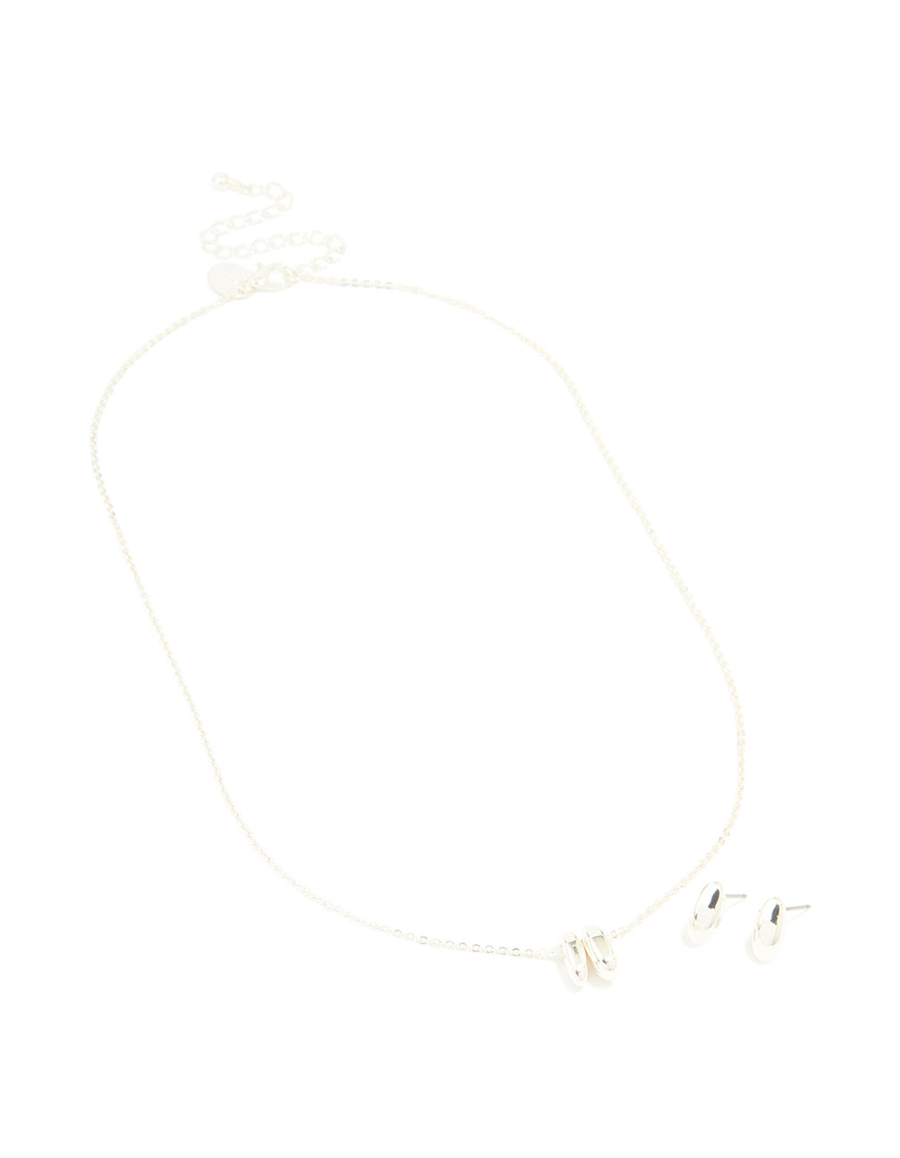 Silver Plated Oval Pendant Necklace & Earrings Set