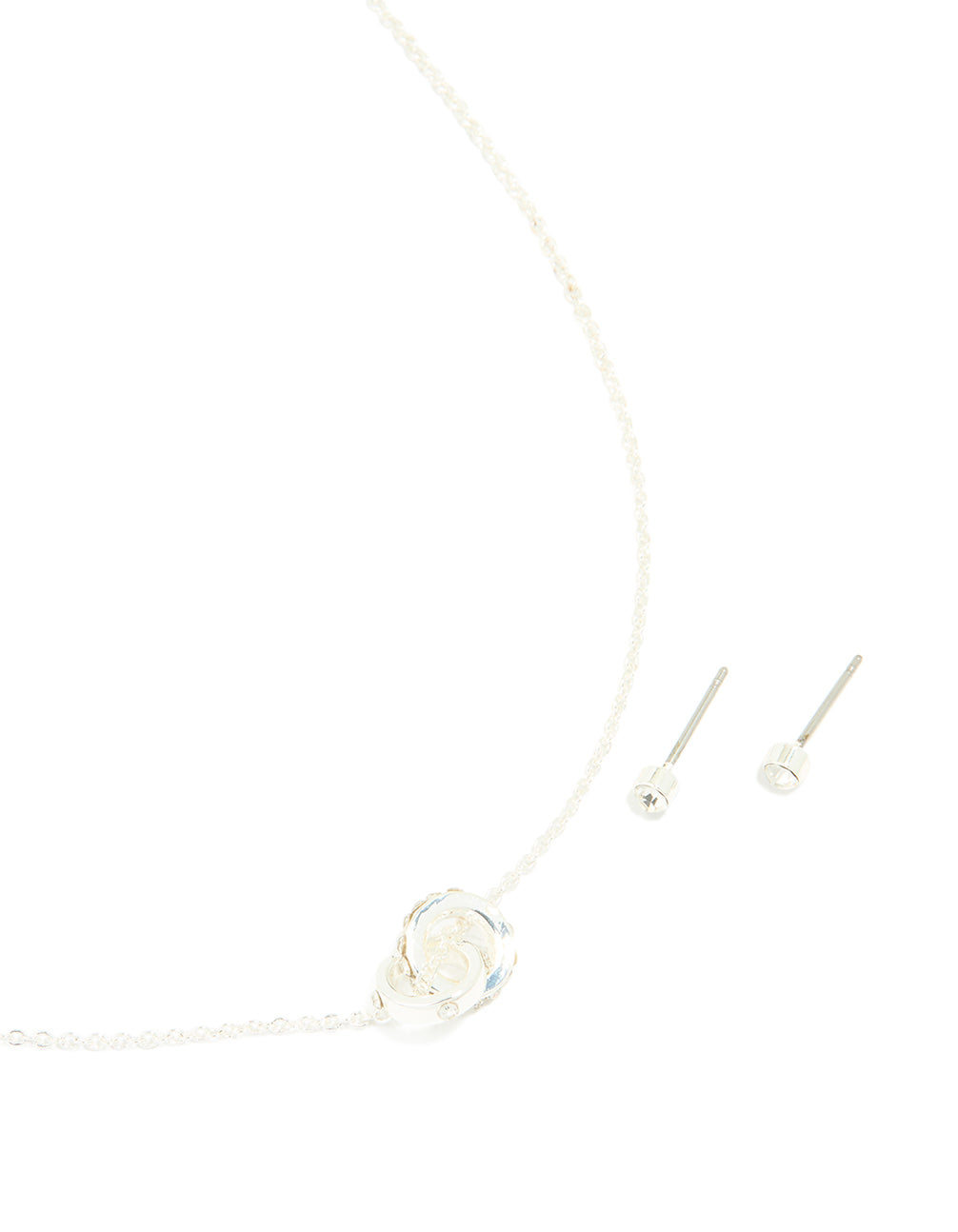 Silver Plated Knotted Pendant Necklace & Earrings Set