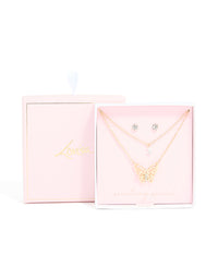 Gold Butterfly Layered Necklace & Stud Earrings Set - link has visual effect only