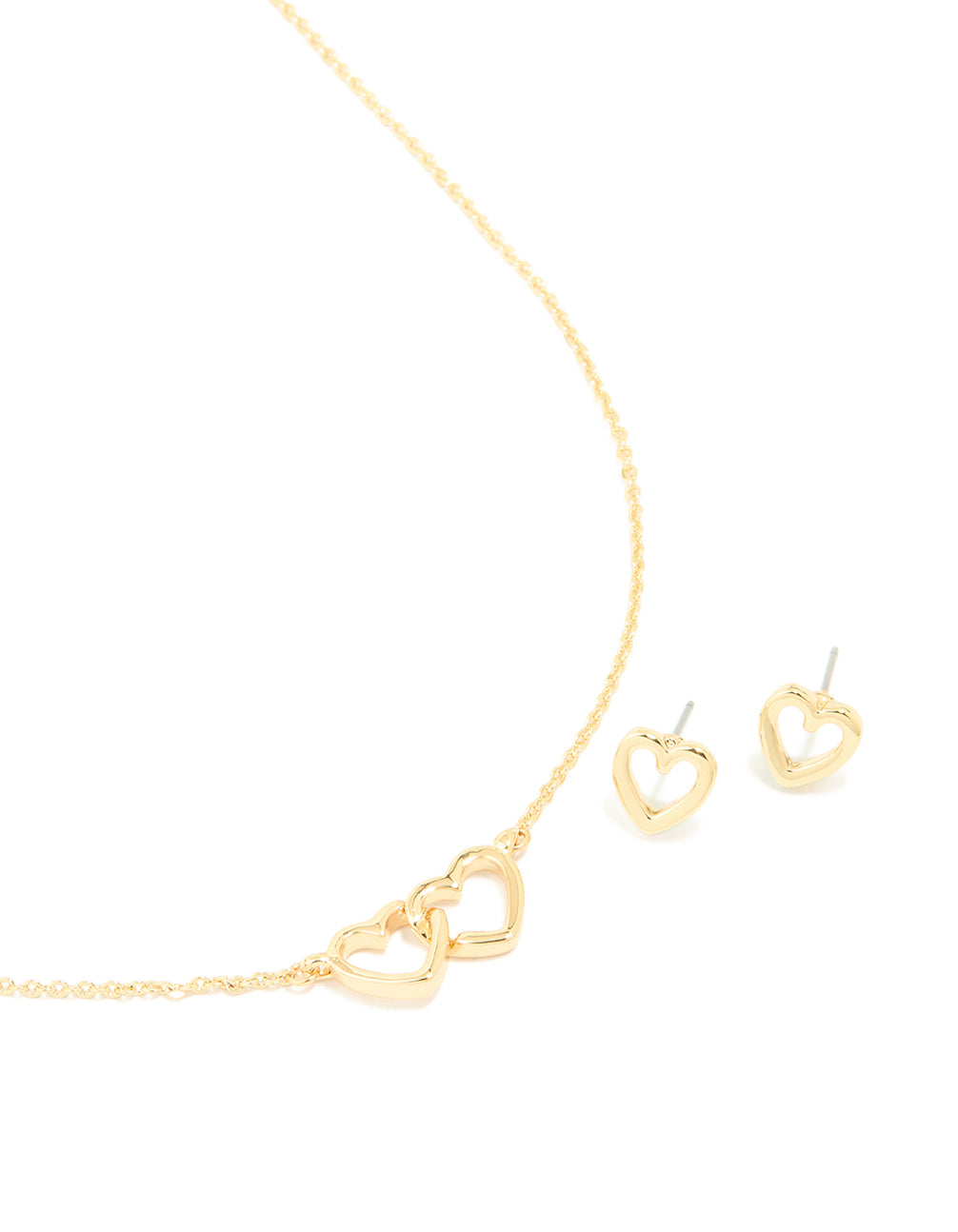 Gold Plated Linked Heart Necklace & Earrings Set