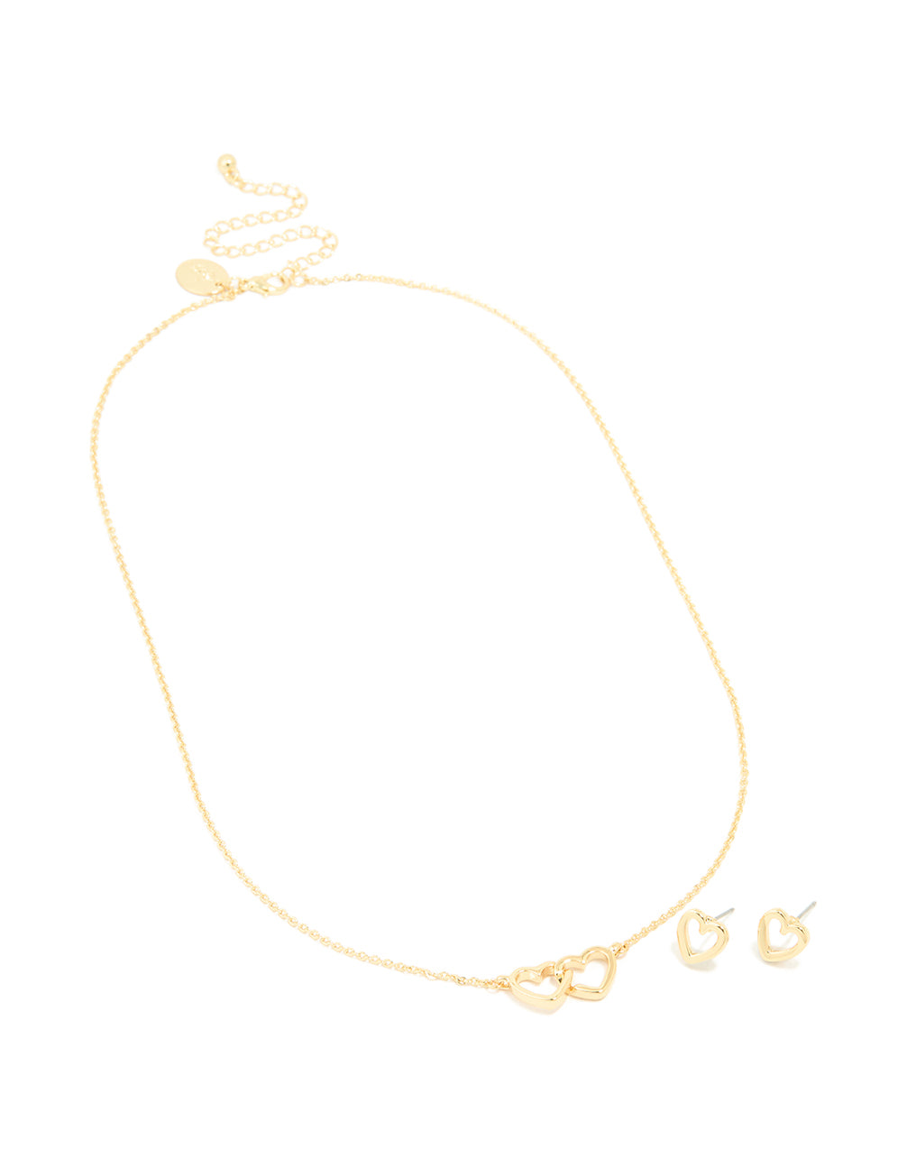 Gold Plated Linked Heart Necklace & Earrings Set