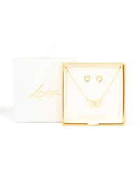 Gold Plated Linked Heart Necklace & Earrings Set - link has visual effect only