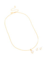 Gold Plated Cubic Zirconia Solitaire Necklace & Earrings Set - link has visual effect only