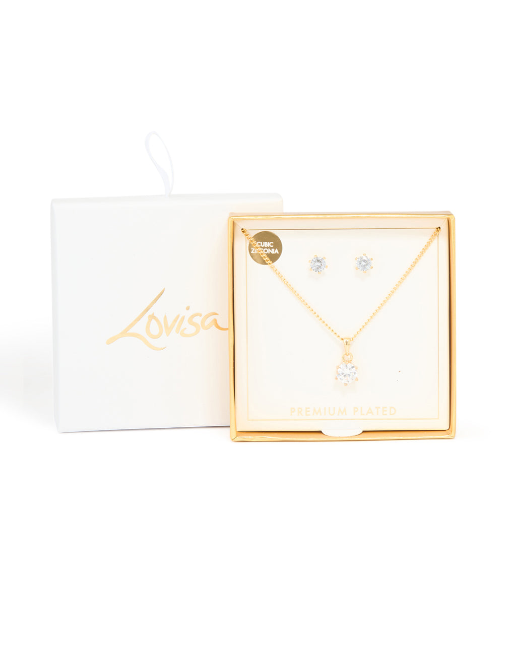 Gold Plated Cubic Zirconia Solitaire Necklace & Earrings Set