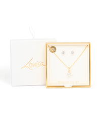 Gold Plated Cubic Zirconia Solitaire Necklace & Earrings Set - link has visual effect only