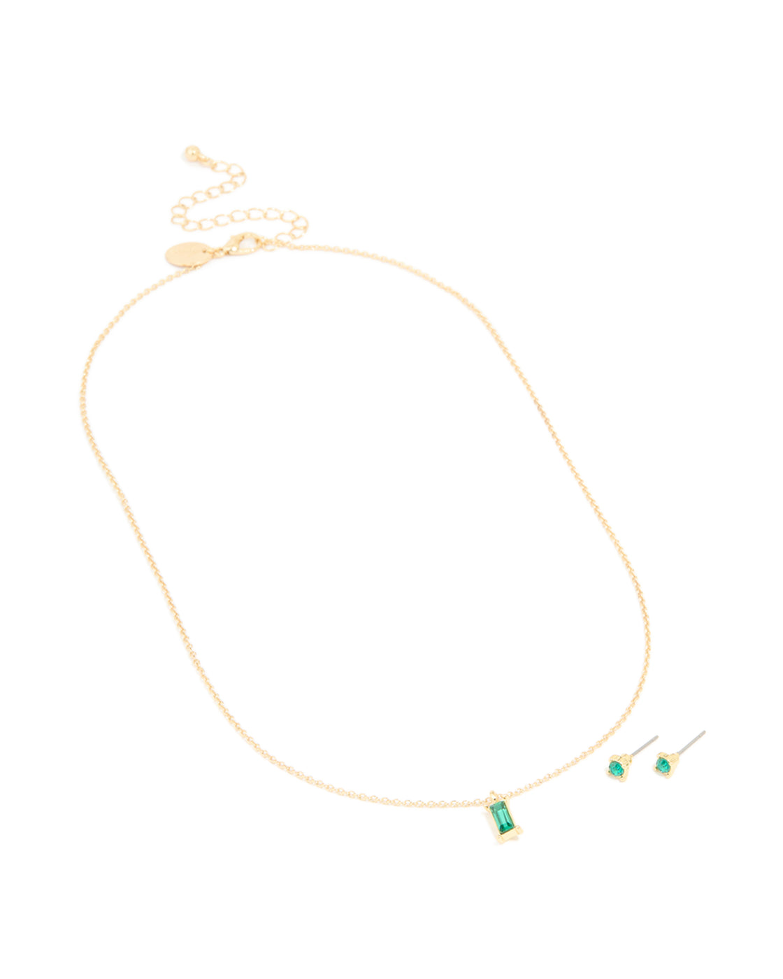 Gold Plated Green Diamante Baguette Necklace & Earrings Set