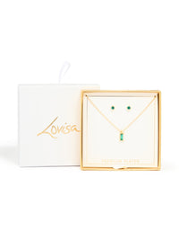 Gold Plated Green Diamante Baguette Necklace & Earrings Set - link has visual effect only