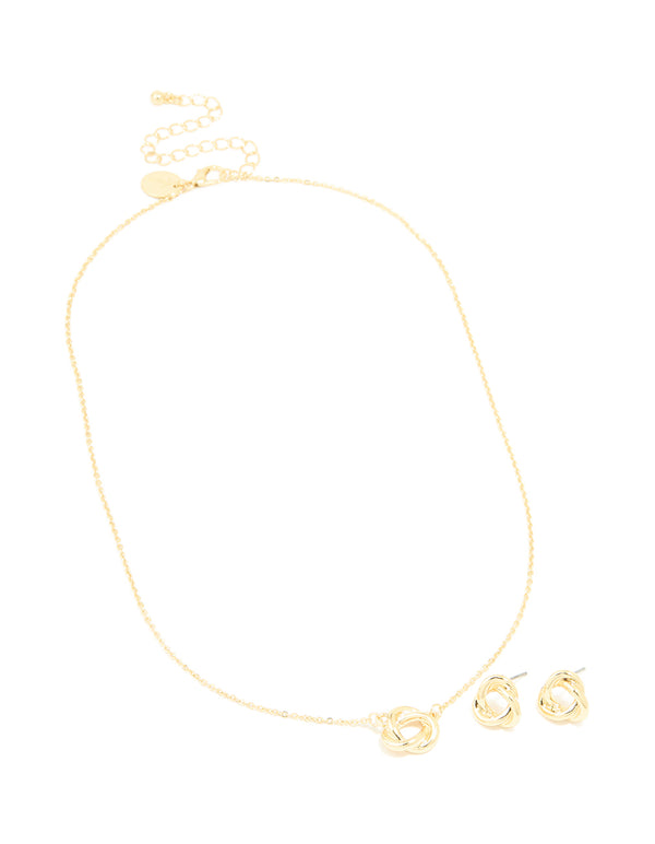 Gold Plated Knotted Necklace & Knotted Earrings Set