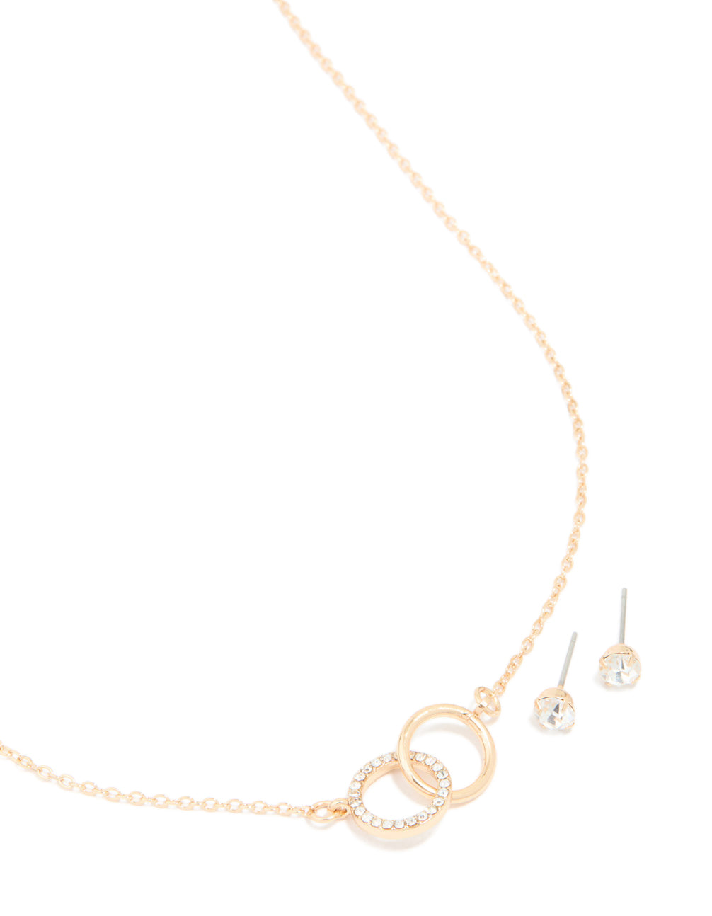 Gold Diamante Linked Circle Necklace & Stud Earrings Set