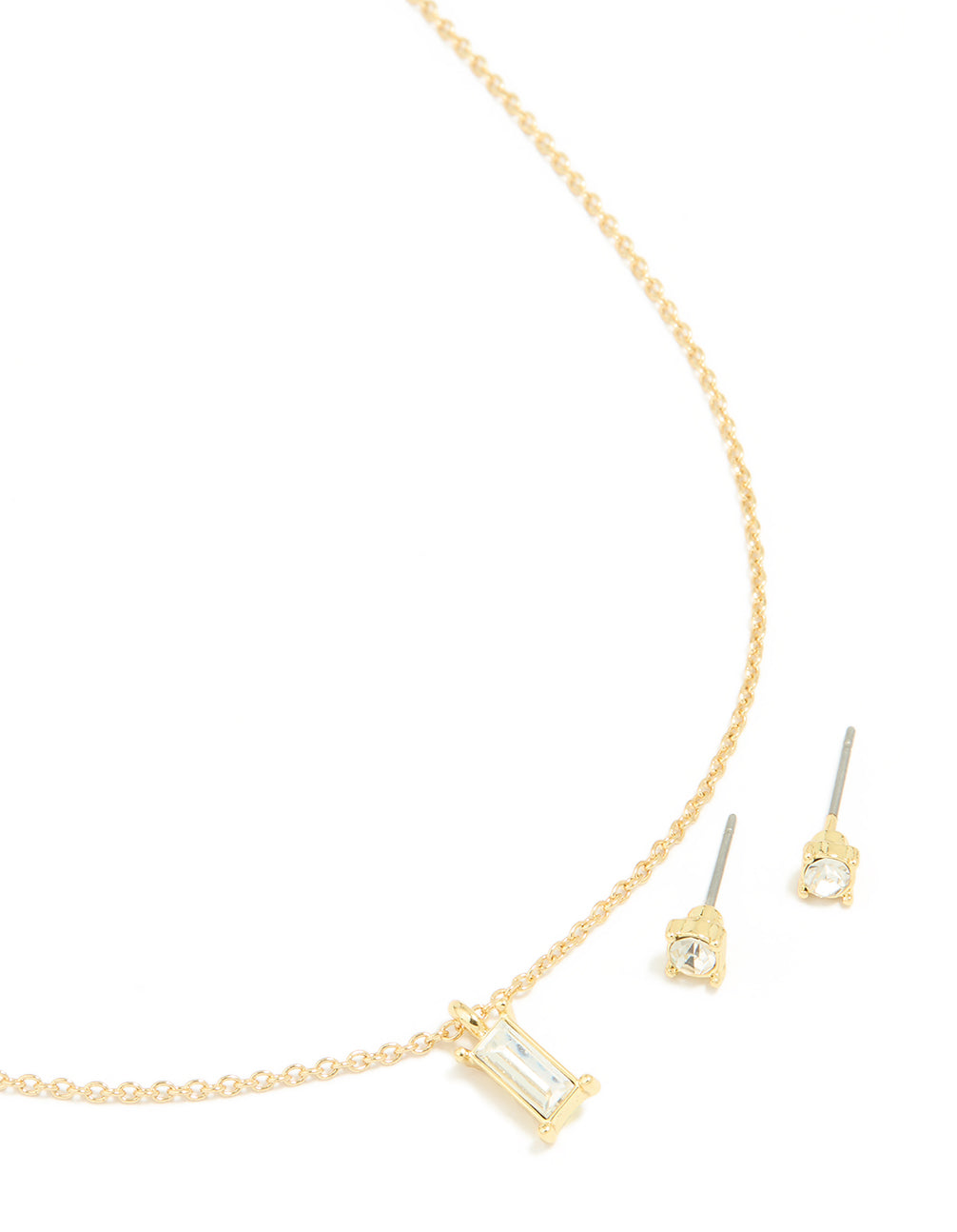 Gold Plated Baguette Pendant Necklace & Earrings Set