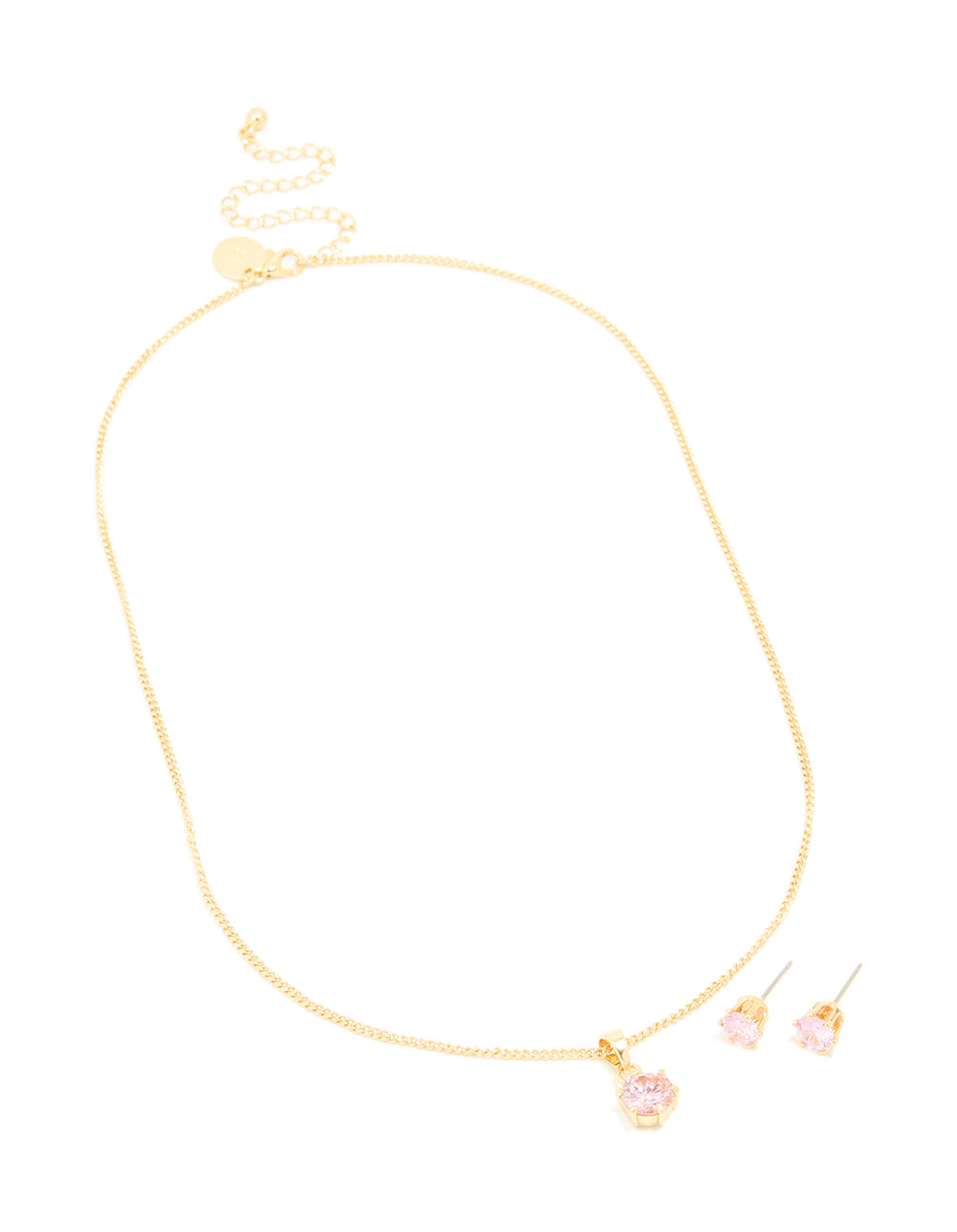 Gold Plated Pink Cubic Zirconia Pendant Necklace & Stud Earrings Set