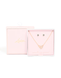 Gold Overlap Pendant Necklace & Classic Diamante Stud Earrings Set - link has visual effect only