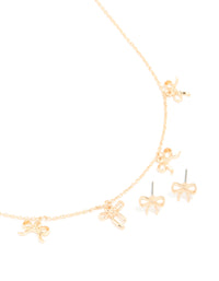 Gold Bow Necklace & Stud Earrings Set - link has visual effect only