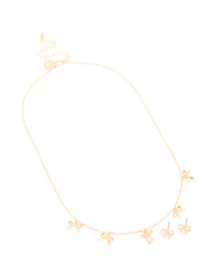 Gold Bow Necklace & Stud Earrings Set - link has visual effect only