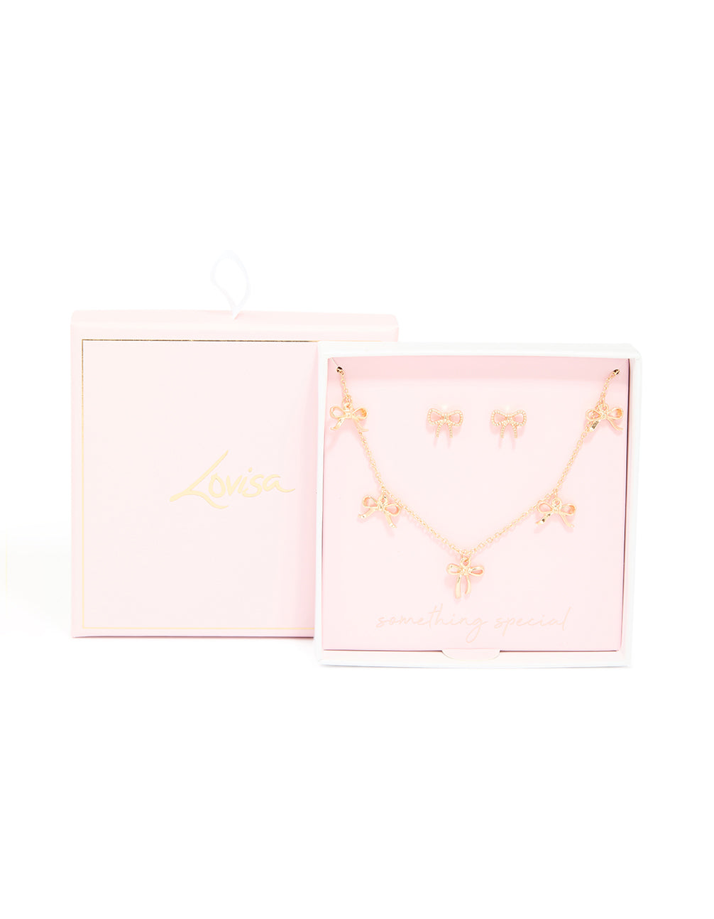 Gold Bow Necklace & Stud Earrings Set