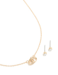 Gold Diamante Linked Heart Necklace & Earrings Set - link has visual effect only
