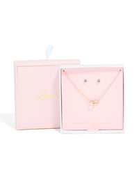 Gold Diamante Linked Heart Necklace & Earrings Set - link has visual effect only