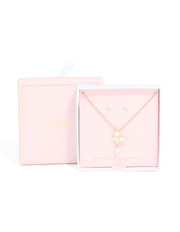 Gold Pearl Butterfly Pendant Necklace & Pearl Stud Earrings Set - link has visual effect only